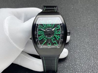 AB Factory Franck Muller Vanguard V45 Black Ceramic Green Arabic Dial Replica Watch